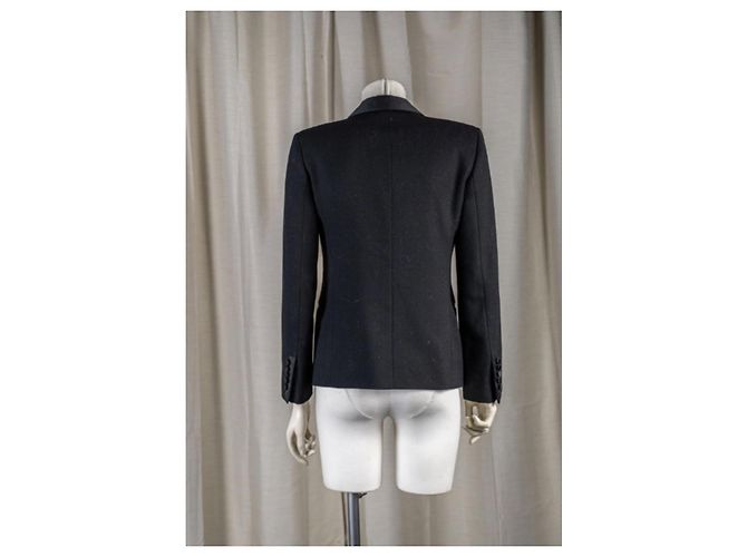 Saint Laurent Schwarze Jacke mit satinierten Revers - Ansicht 2