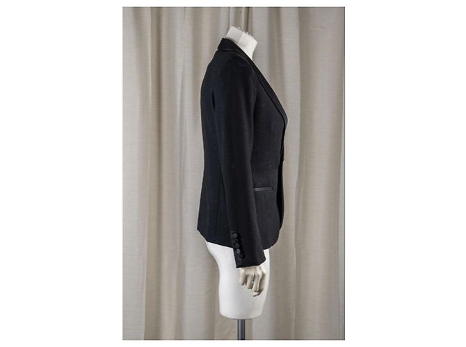 Saint Laurent Schwarze Jacke mit satinierten Revers - Ansicht 3