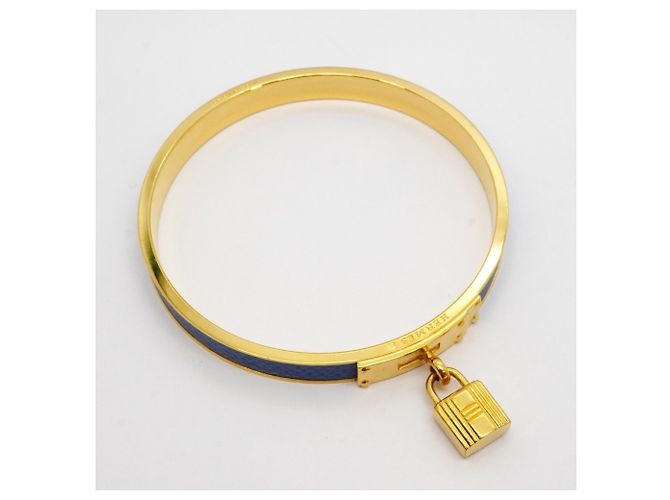 Hermès Hermes Kelly Bangle in Gold Plated Leather Blue Golden - view 2