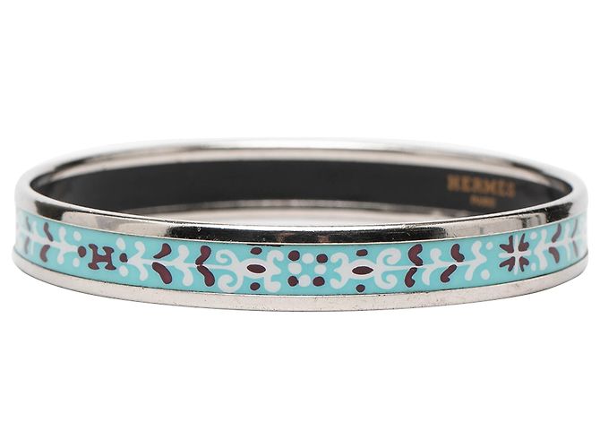 Hermès Blau schmaler Blumenblatt Emaille-Armband 62 - Ansicht 2