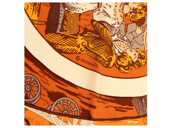 Bufanda de seda Hermès Naranja Jeu des Omnibus et Dames Blanches - vista 3