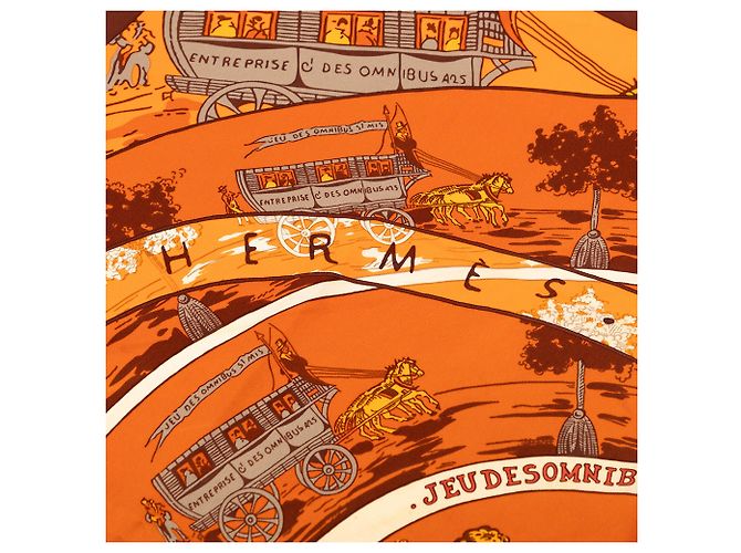 Bufanda de seda Hermès Naranja Jeu des Omnibus et Dames Blanches - vista 4