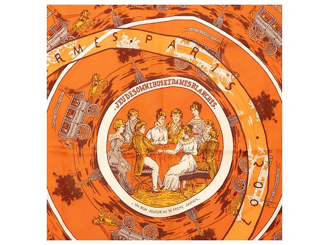 Bufanda de seda Hermès Naranja Jeu des Omnibus et Dames Blanches - vista 7