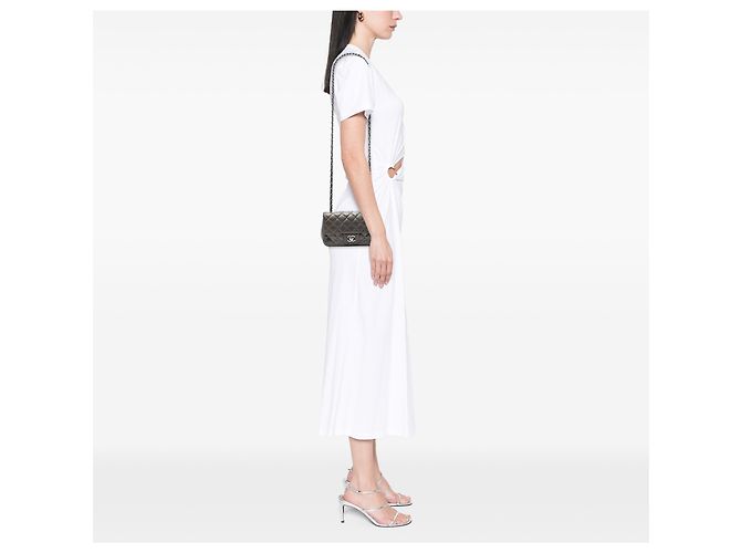 Chanel Mini Retangular Clássico Metálico Caviar Cinza com Aba Única Marrom Cinza antracite - vista 7