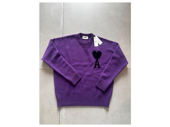 Autre Marque AMI Alexandre Mattiussi lila Pullover mit schwarzem Herzen - Ansicht 2