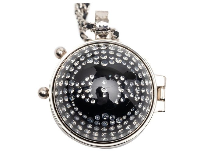 Collana Specchio in Strass Chanel Coco Mark Nero Argento - vista 2