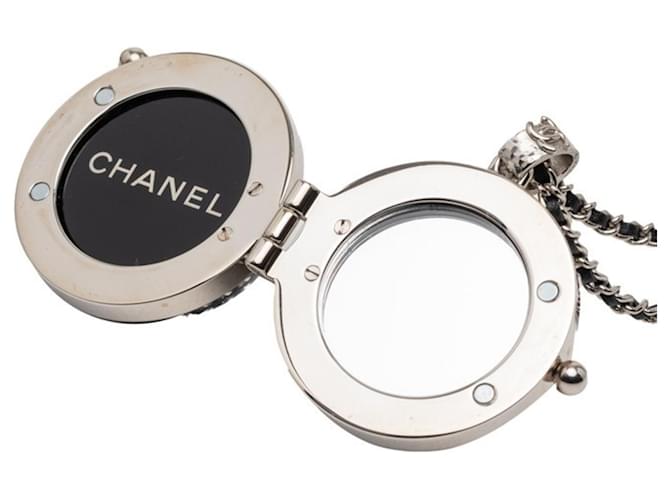 Collana Specchio in Strass Chanel Coco Mark Nero Argento - vista 3