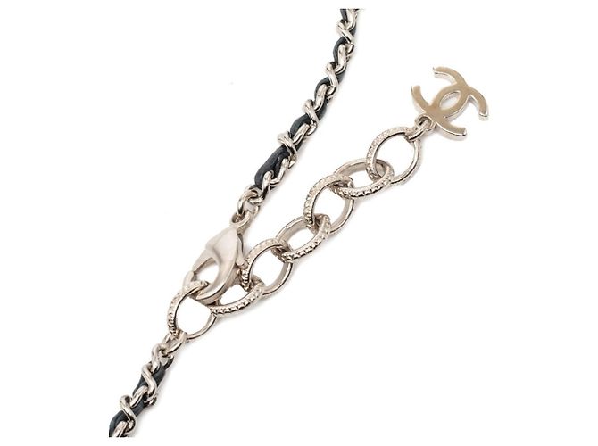 Collana Specchio in Strass Chanel Coco Mark Nero Argento - vista 4