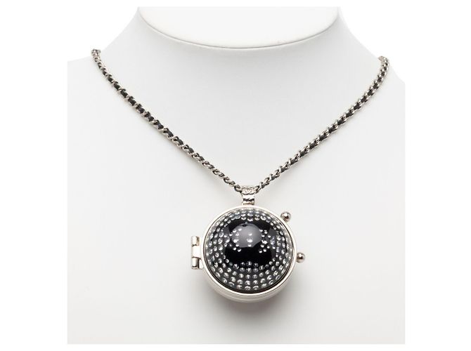 Collana Specchio in Strass Chanel Coco Mark Nero Argento - vista 6