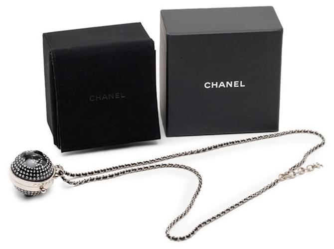 Collana Specchio in Strass Chanel Coco Mark Nero Argento - vista 7