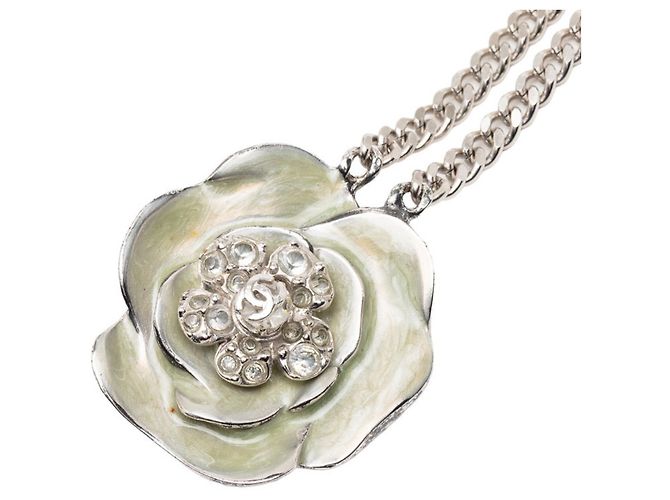 Cinturón de cadena con marca Coco Camelia de strass de Chanel Plata Azul - vista 2