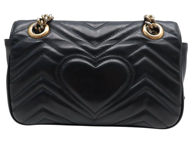 GUCCI MARMONT GG PM 446744 BLACK LEATHER SHOULDER BAG PURSE HAND BAG - view 2