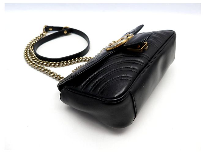 GUCCI MARMONT GG PM 446744 BLACK LEATHER SHOULDER BAG PURSE HAND BAG - view 3