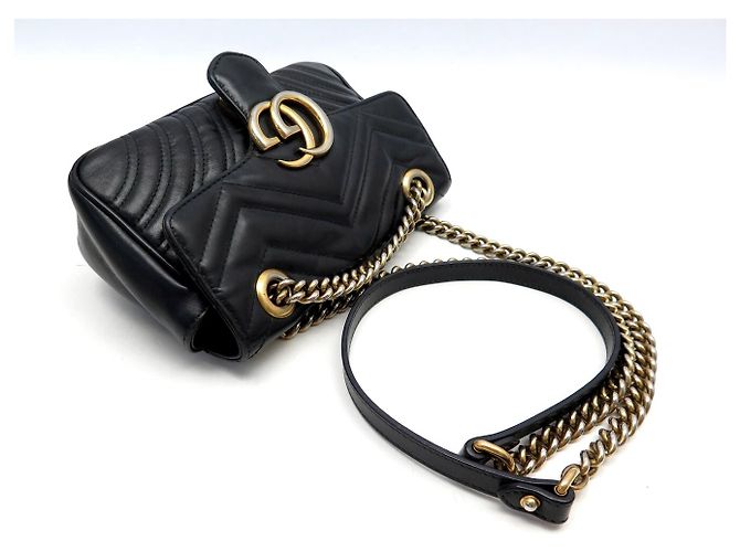 GUCCI MARMONT GG PM 446744 BLACK LEATHER SHOULDER BAG PURSE HAND BAG - view 4