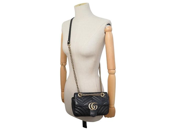 GUCCI MARMONT GG PM 446744 BLACK LEATHER SHOULDER BAG PURSE HAND BAG - view 5