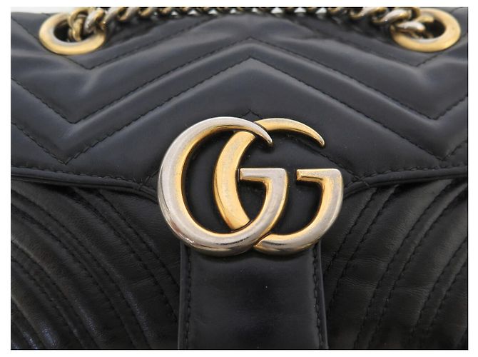 GUCCI MARMONT GG PM 446744 BLACK LEATHER SHOULDER BAG PURSE HAND BAG - view 6