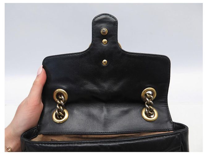 GUCCI MARMONT GG PM 446744 BLACK LEATHER SHOULDER BAG PURSE HAND BAG - view 7