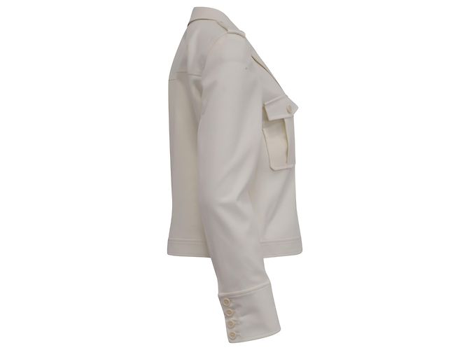 Theory Button-Down Cropped Jacket in White Wool  Cream - view 3