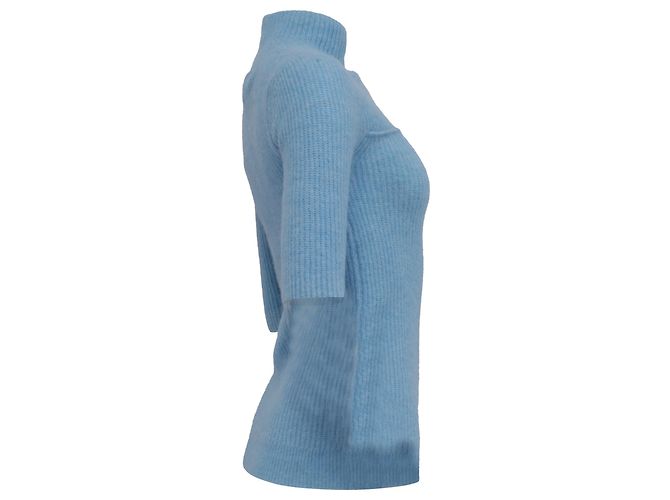 Feinstrick-Pullover aus hellblauer Wolle mit Ausschnitten von Ganni - Ansicht 3