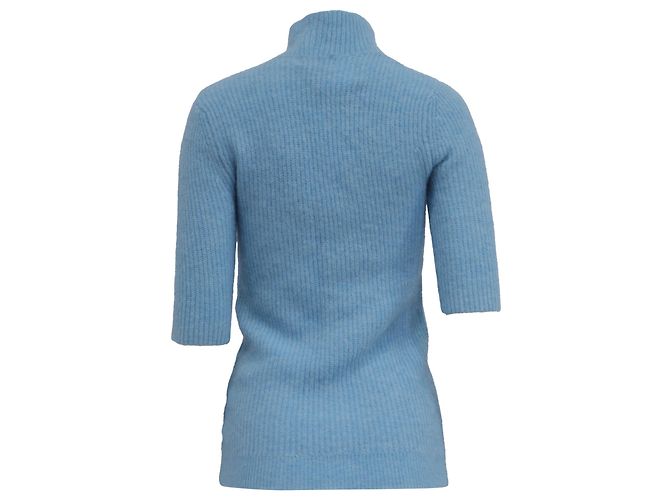 Feinstrick-Pullover aus hellblauer Wolle mit Ausschnitten von Ganni - Ansicht 4