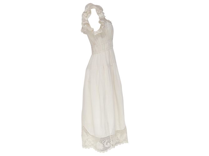 Vestido Midi Leona en Lino Blanco Ulla Johnson Crudo - vista 4