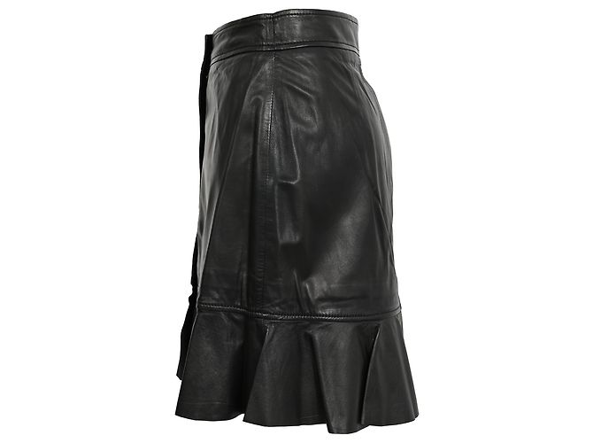 Falda Mini Rizada Rhinehart en Cuero Negro de Ganni - vista 2