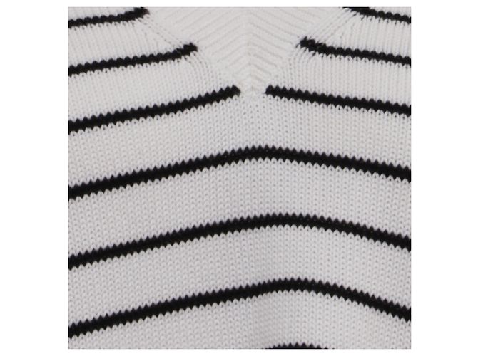 Gestreifter V-Ausschnitt-Pullover von Theory aus weißer Baumwolle - Ansicht 2