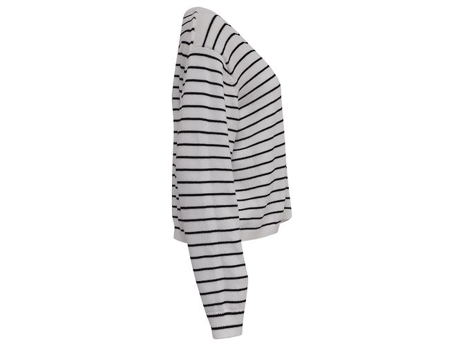 Gestreifter V-Ausschnitt-Pullover von Theory aus weißer Baumwolle - Ansicht 3