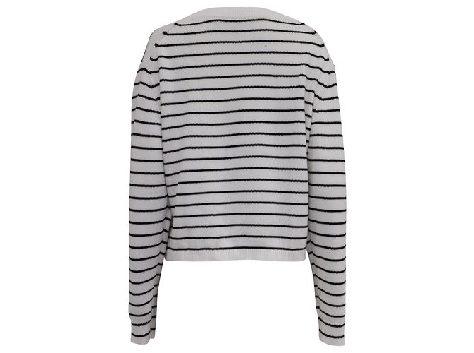 Gestreifter V-Ausschnitt-Pullover von Theory aus weißer Baumwolle - Ansicht 4