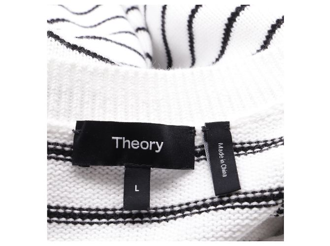 Gestreifter V-Ausschnitt-Pullover von Theory aus weißer Baumwolle - Ansicht 5