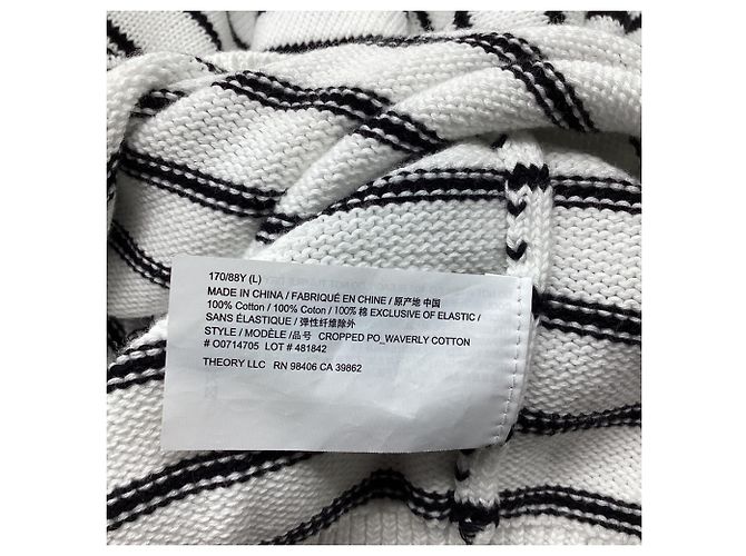 Gestreifter V-Ausschnitt-Pullover von Theory aus weißer Baumwolle - Ansicht 6