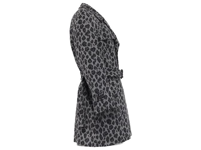 Saint Laurent Leopard-Print Belted Coat in Grey Wool - view 3