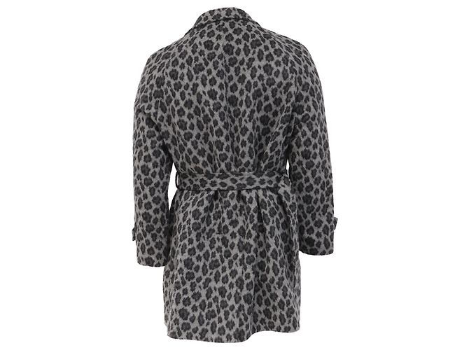 Saint Laurent Leopard-Print Belted Coat in Grey Wool - view 4