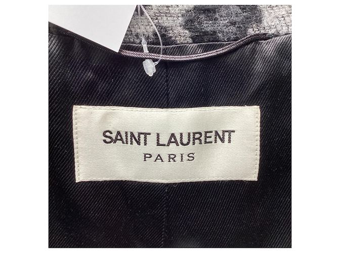 Saint Laurent Leopard-Print Belted Coat in Grey Wool - view 6