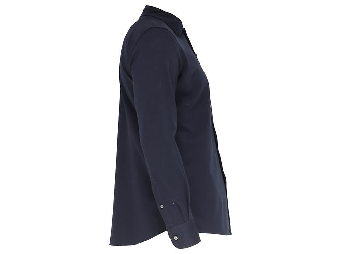 Ermenegildo Zegna Camicia a maniche lunghe con bottoni Zegna in cotone blu navy - vista 3