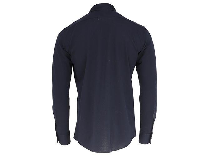 Ermenegildo Zegna Camicia a maniche lunghe con bottoni Zegna in cotone blu navy - vista 4