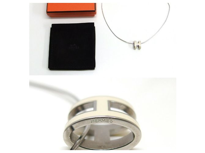 Hermès Collar de cadena plateada Hermes Pop H Plata Blanco - vista 3