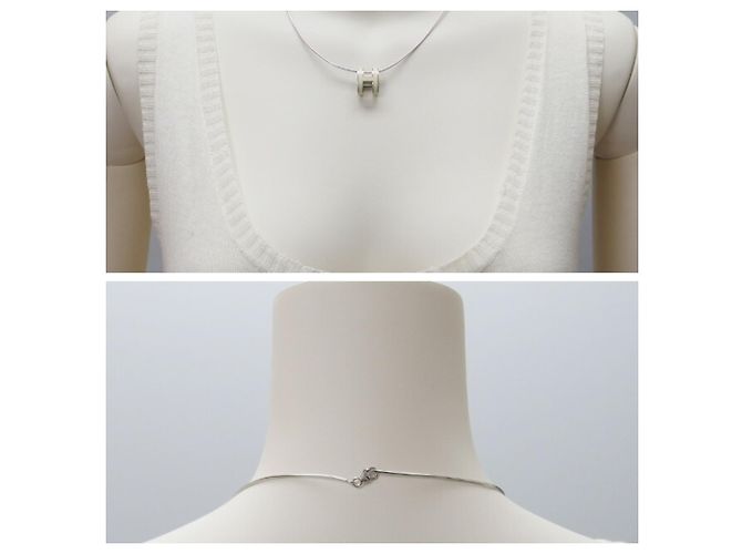 Hermès Collar de cadena plateada Hermes Pop H Plata Blanco - vista 4