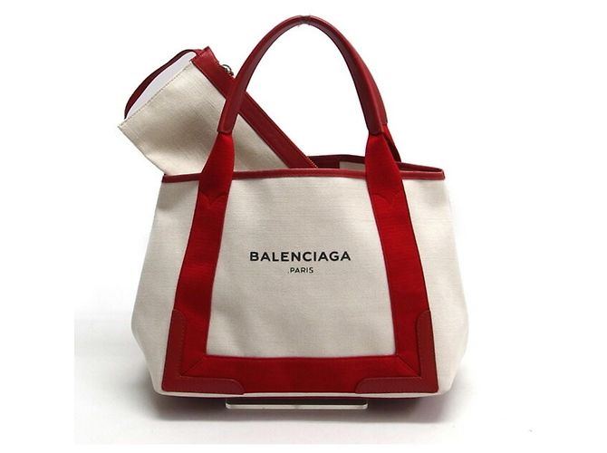 Borsa Tote Cabas S Navy di Balenciaga Bianco Rosso - vista 2
