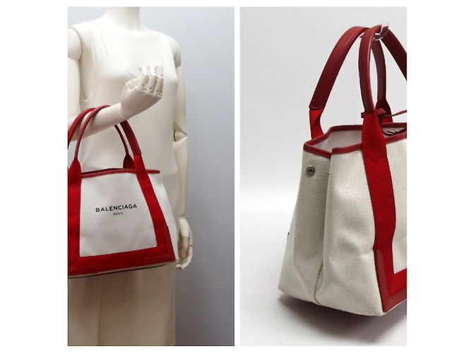 Borsa Tote Cabas S Navy di Balenciaga Bianco Rosso - vista 3