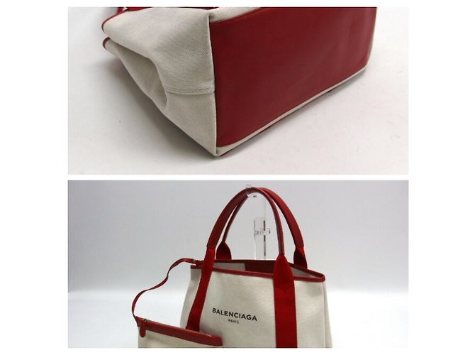 Borsa Tote Cabas S Navy di Balenciaga Bianco Rosso - vista 4