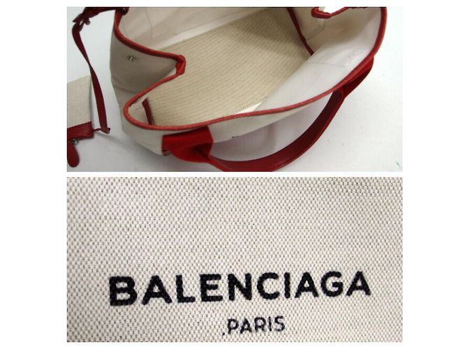 Borsa Tote Cabas S Navy di Balenciaga Bianco Rosso - vista 5