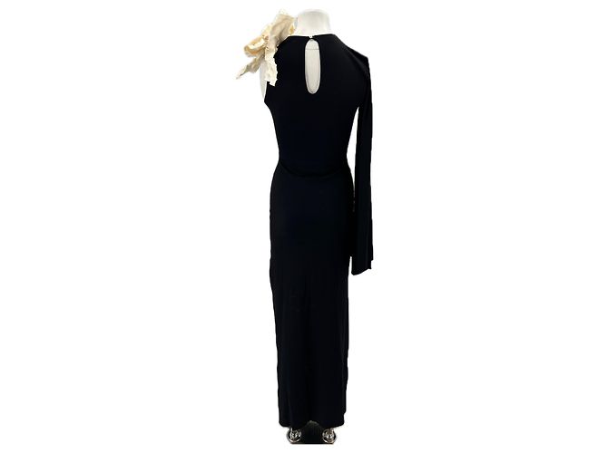 Autre Marque Langes schwarzes Kleid mit Blume - Ansicht 2