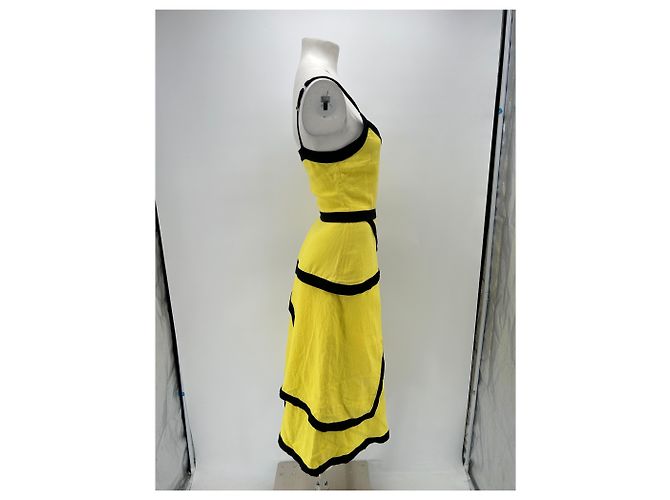 JW Anderson Abito lungo giallo e nero in lino - vista 3