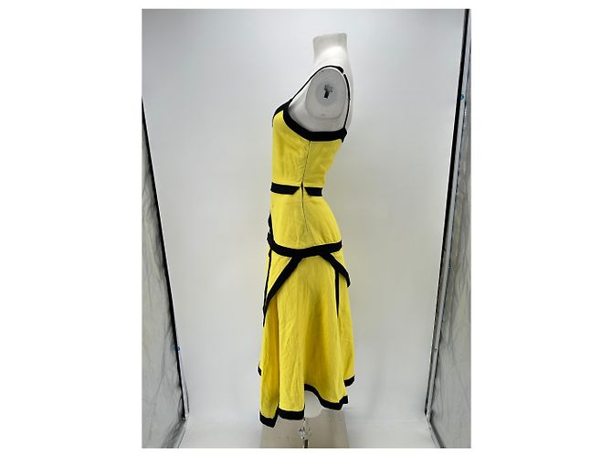 JW Anderson Abito lungo giallo e nero in lino - vista 4