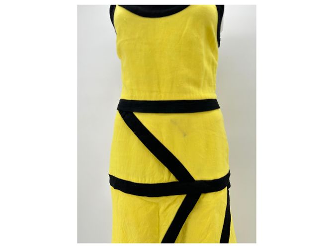 JW Anderson Abito lungo giallo e nero in lino - vista 5