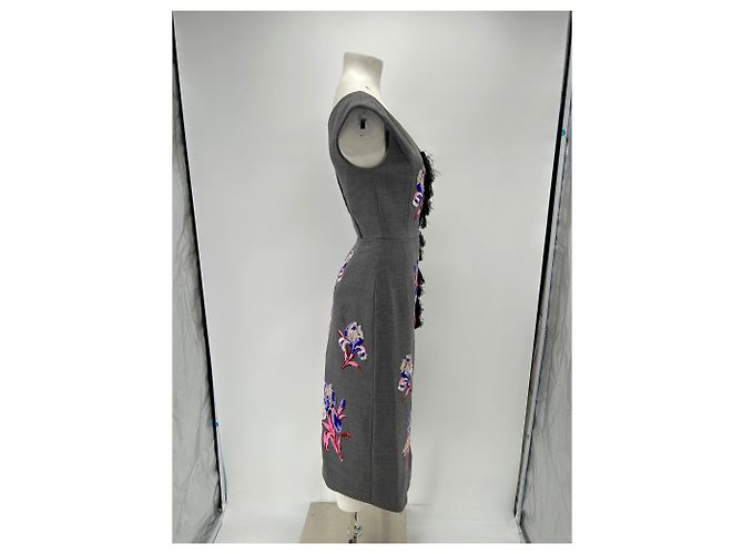 Kenzo Vestido gris con patrones de lentejuelas en lana y algodón - vista 3
