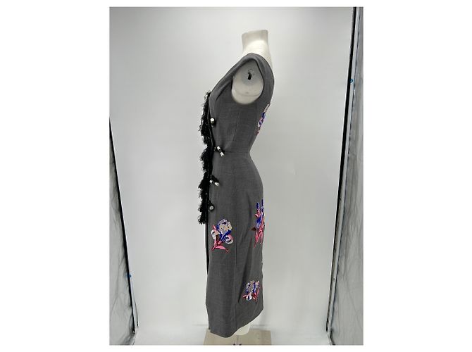 Kenzo Vestido gris con patrones de lentejuelas en lana y algodón - vista 4