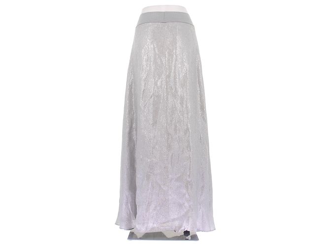 Autre Marque Falda larga plateada de seda Gris - vista 2