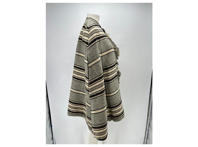 Isabel Marant Poncho a rayas de lana Caqui - vista 3